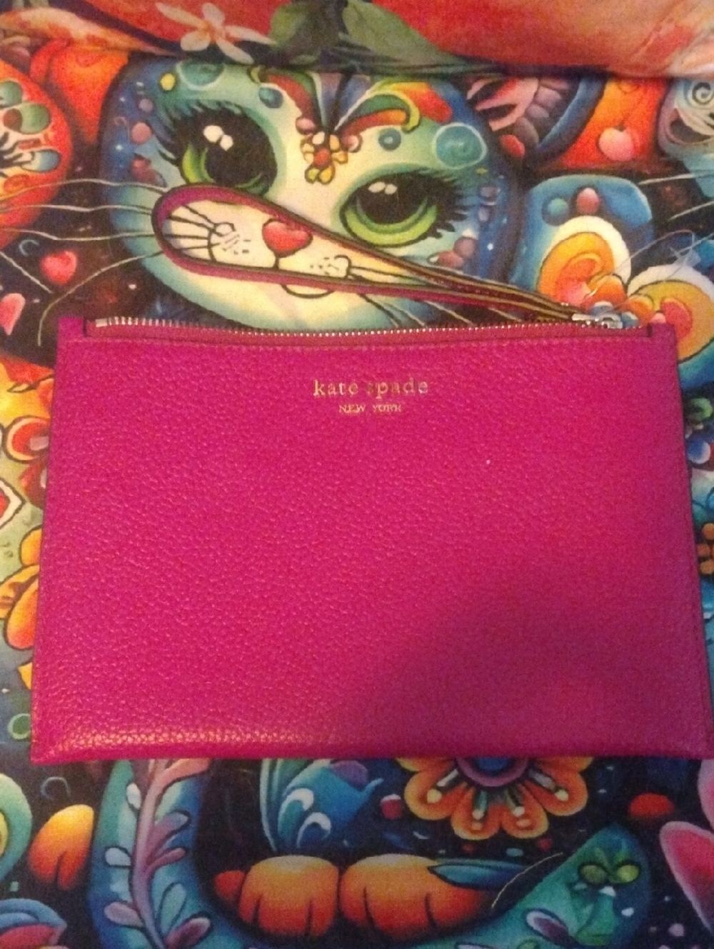 kate spade Hot Pink Pebbled Leather Zip Pouch